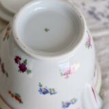 Vintage white porcelain sugar bowl with double handles - Floral decoration