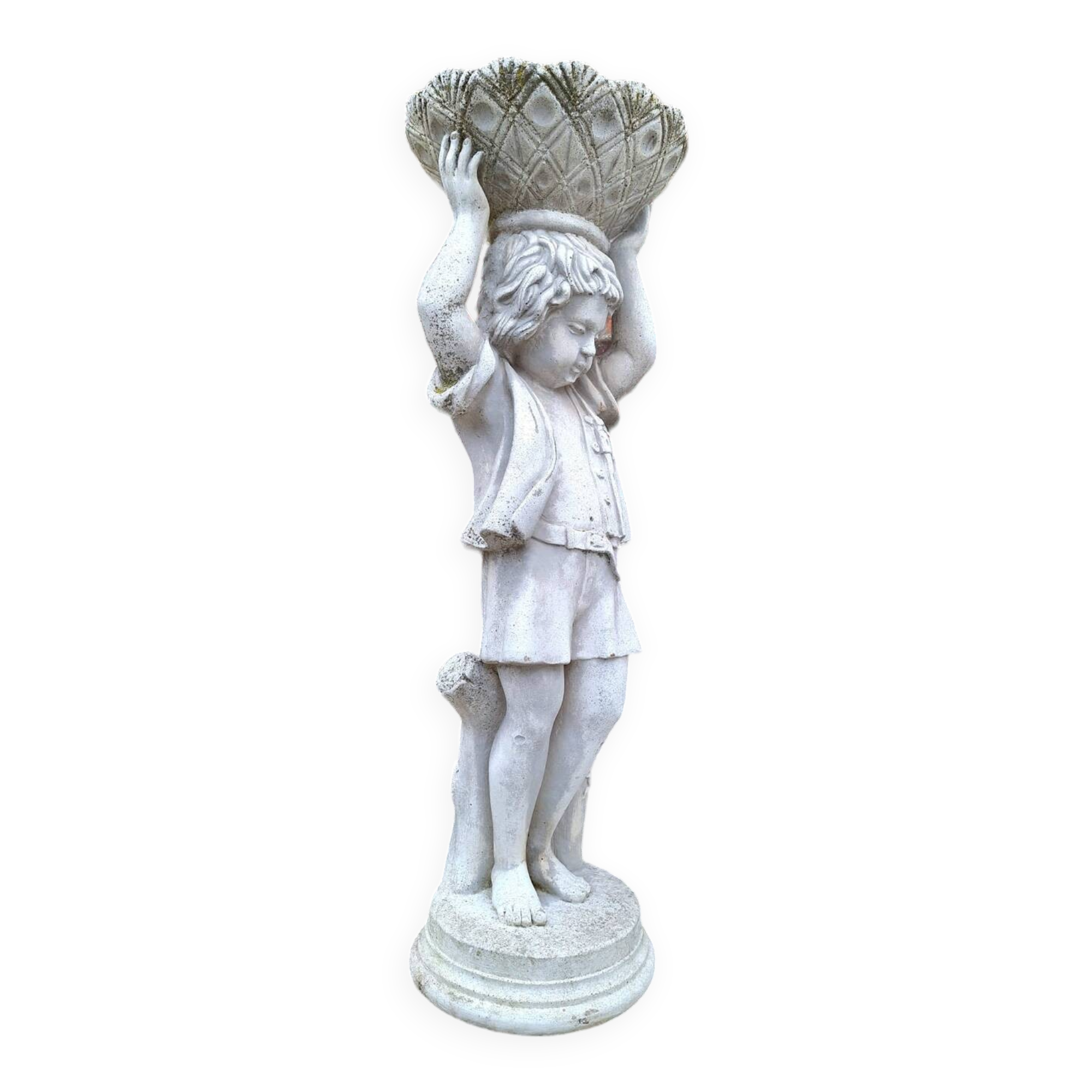 Antique cherub statue for garden, vintage plant holder