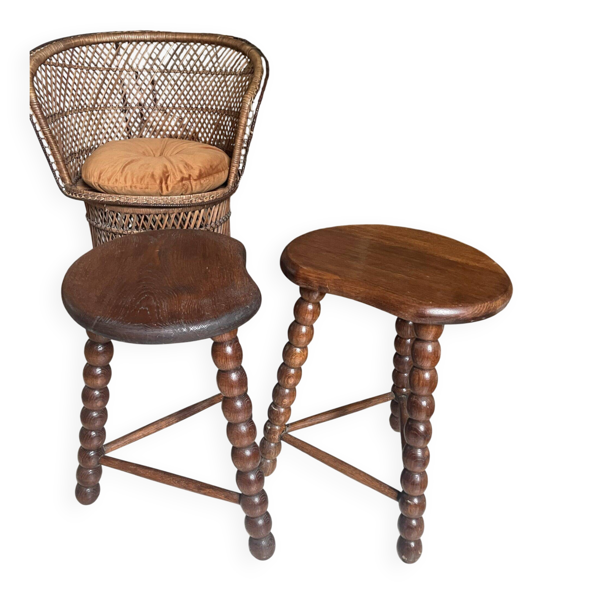 Pair of solid oak milking stools