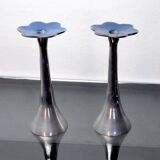 Pair of floral candlesticks by art3, aluminum and blue enameled ceramic, spain, 1980