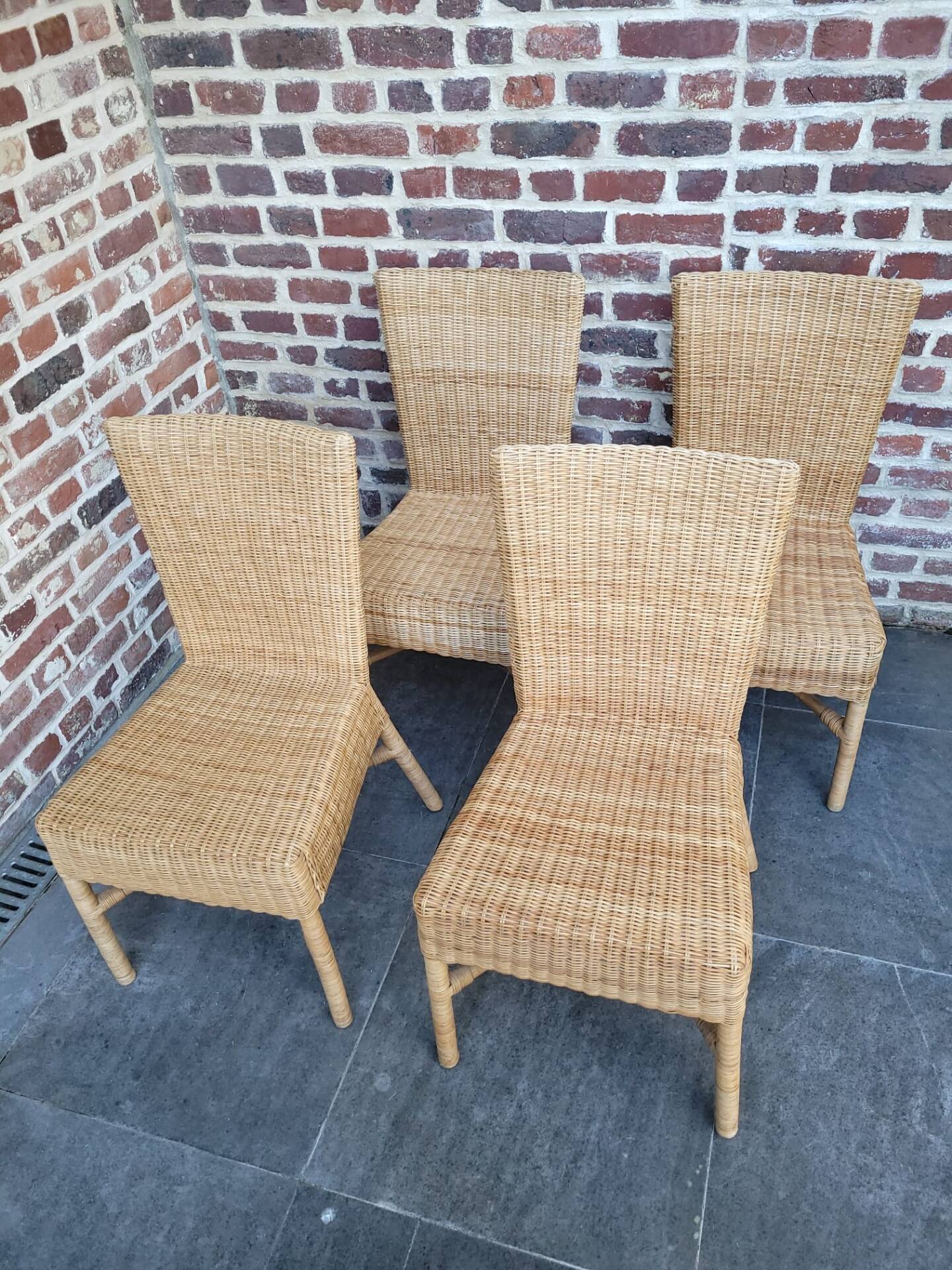 4 dining chairs in natural rattan and woven wicker