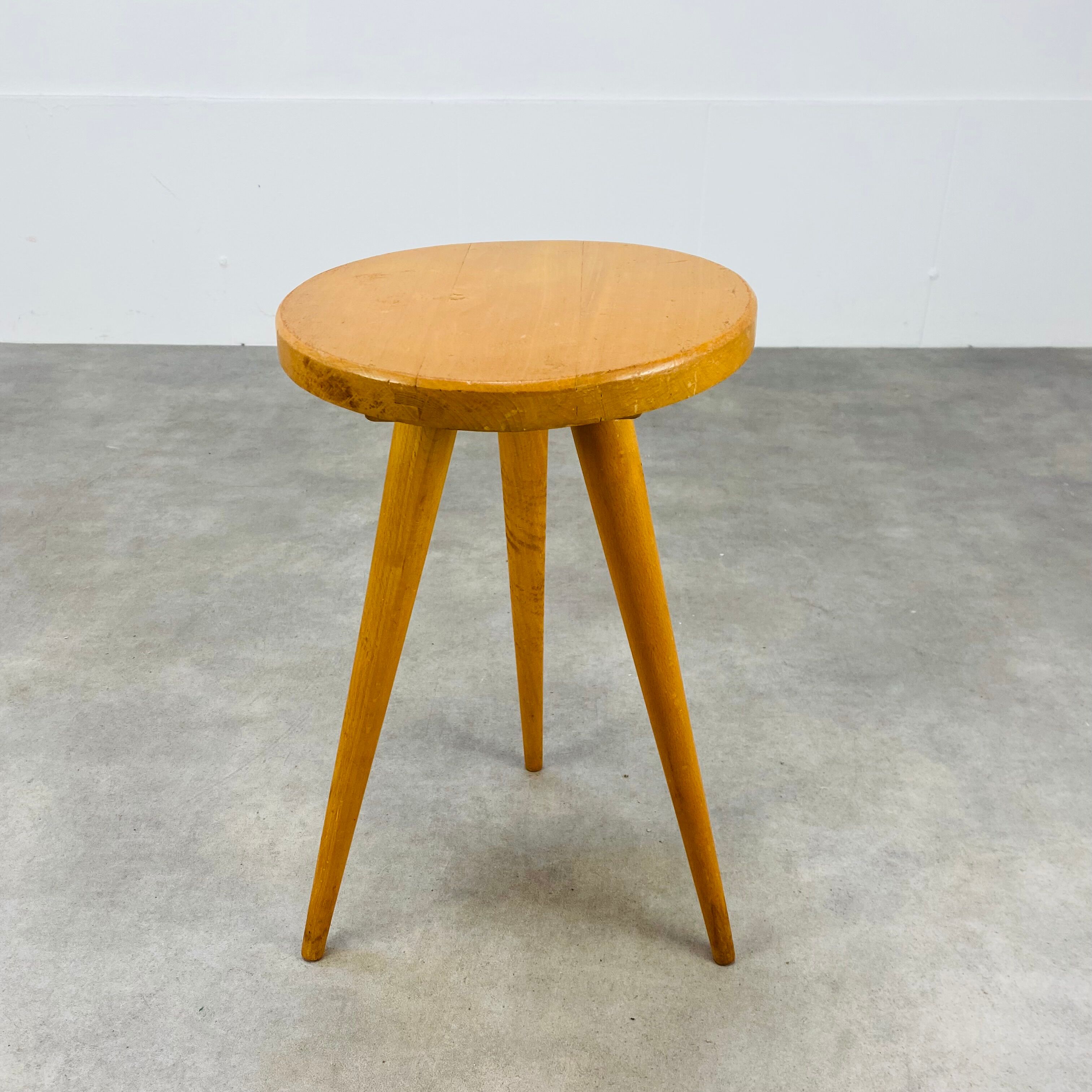 Vintage blond wood tripod stool