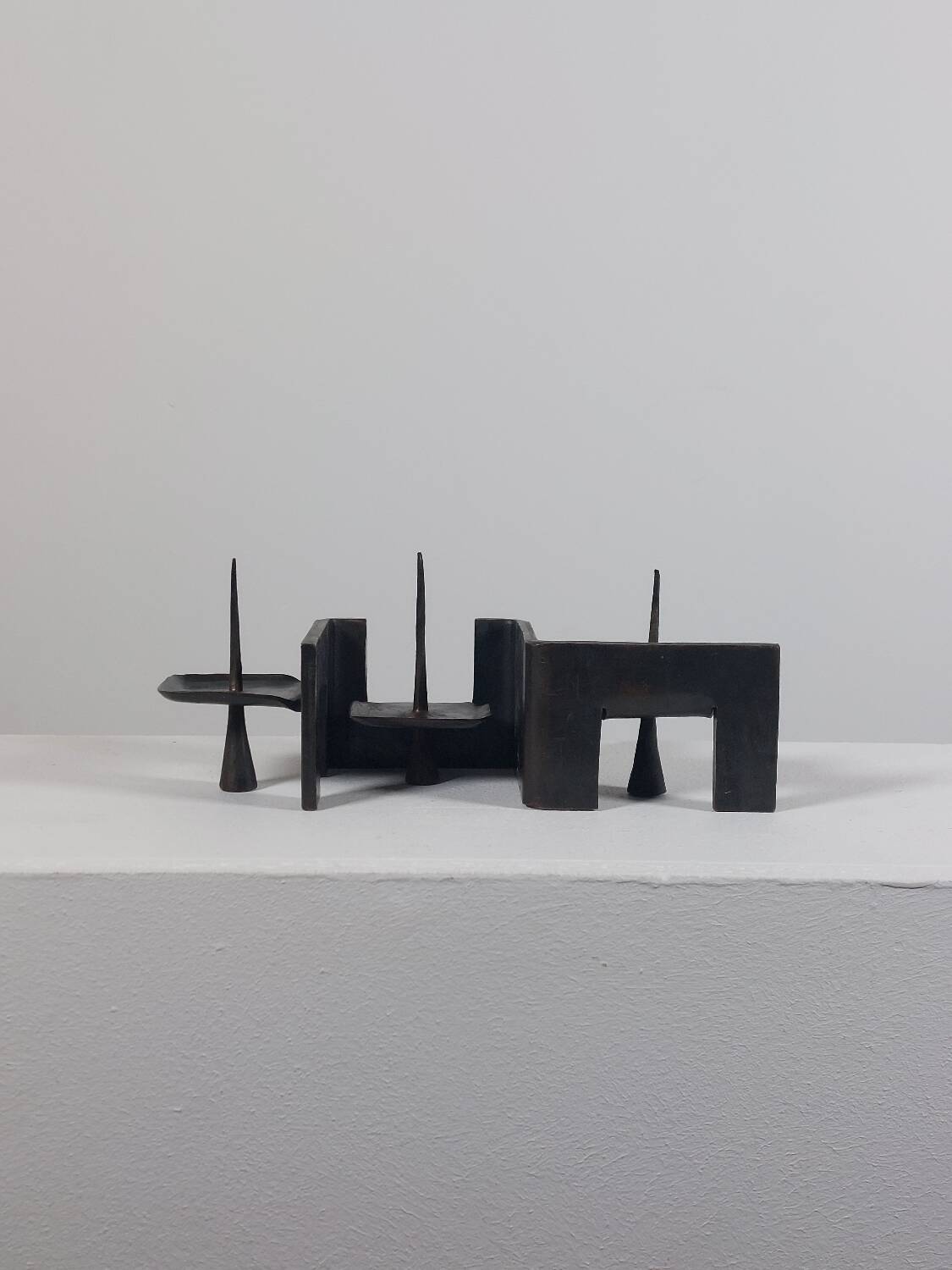 Vintage brutalist bronze candlestick by Wolfgang Bergmeister