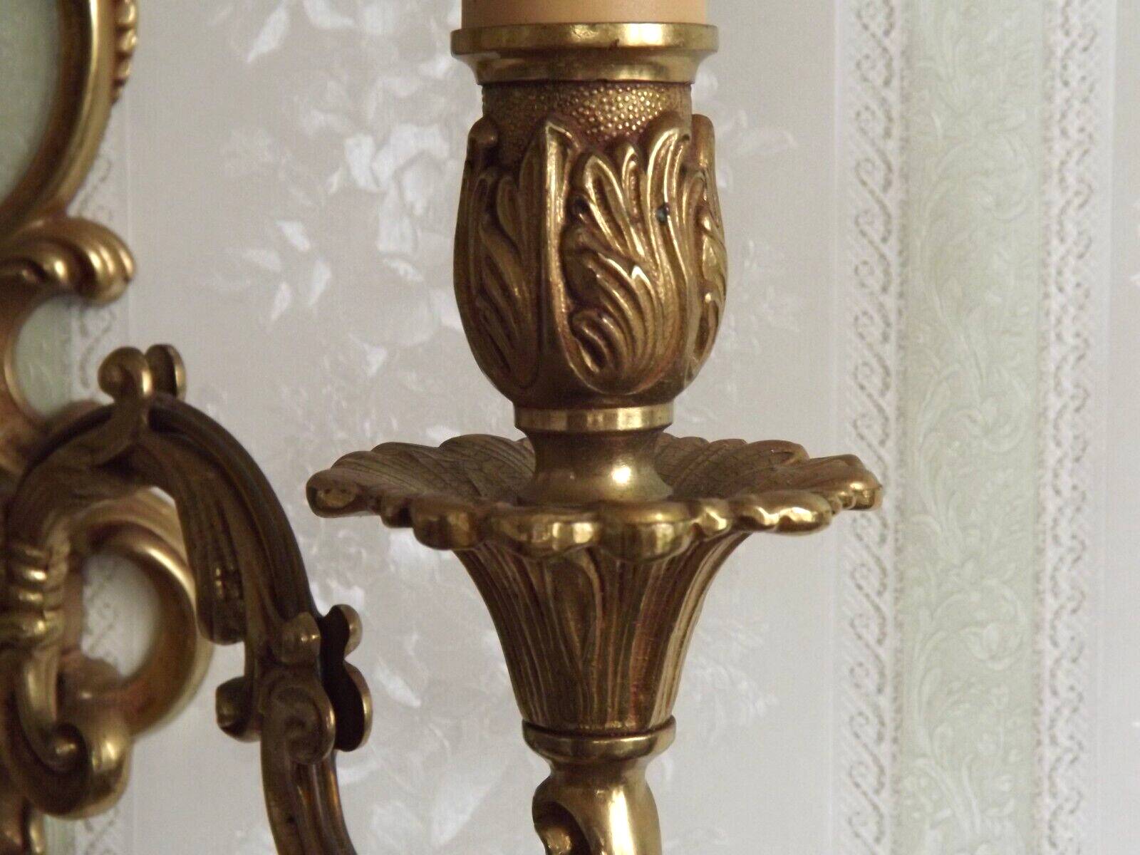 Large Vintage French Bronze Open Back Design Leaf Detail Double Wall Light 4740