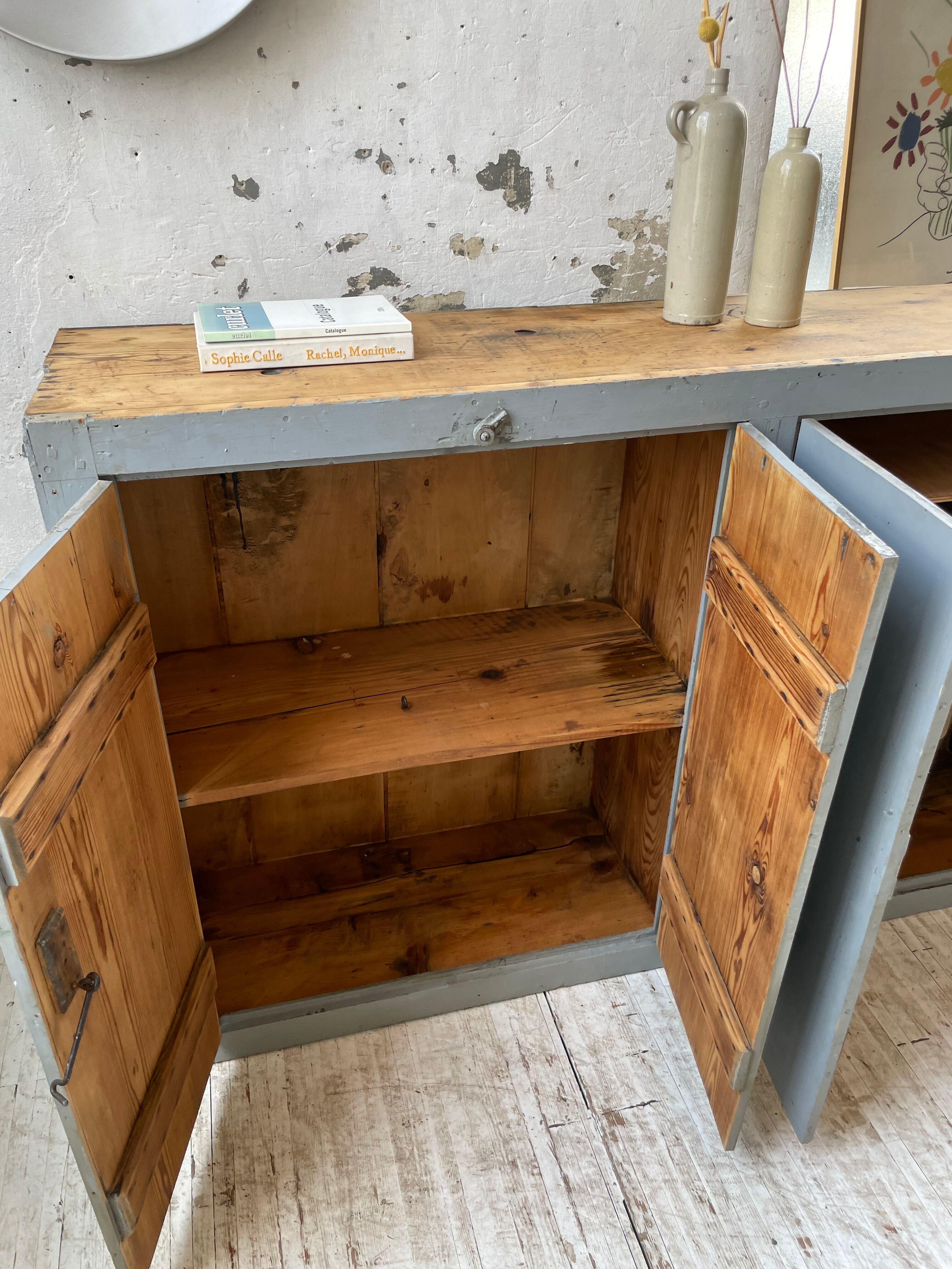 Factory blue patinated workshop furniture