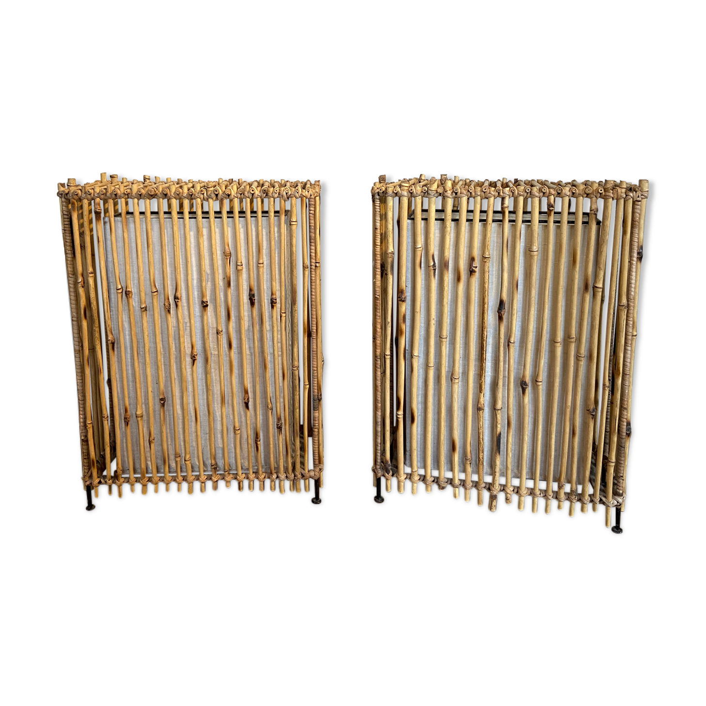 Pair of bamboo and canvas lamps year 70-80