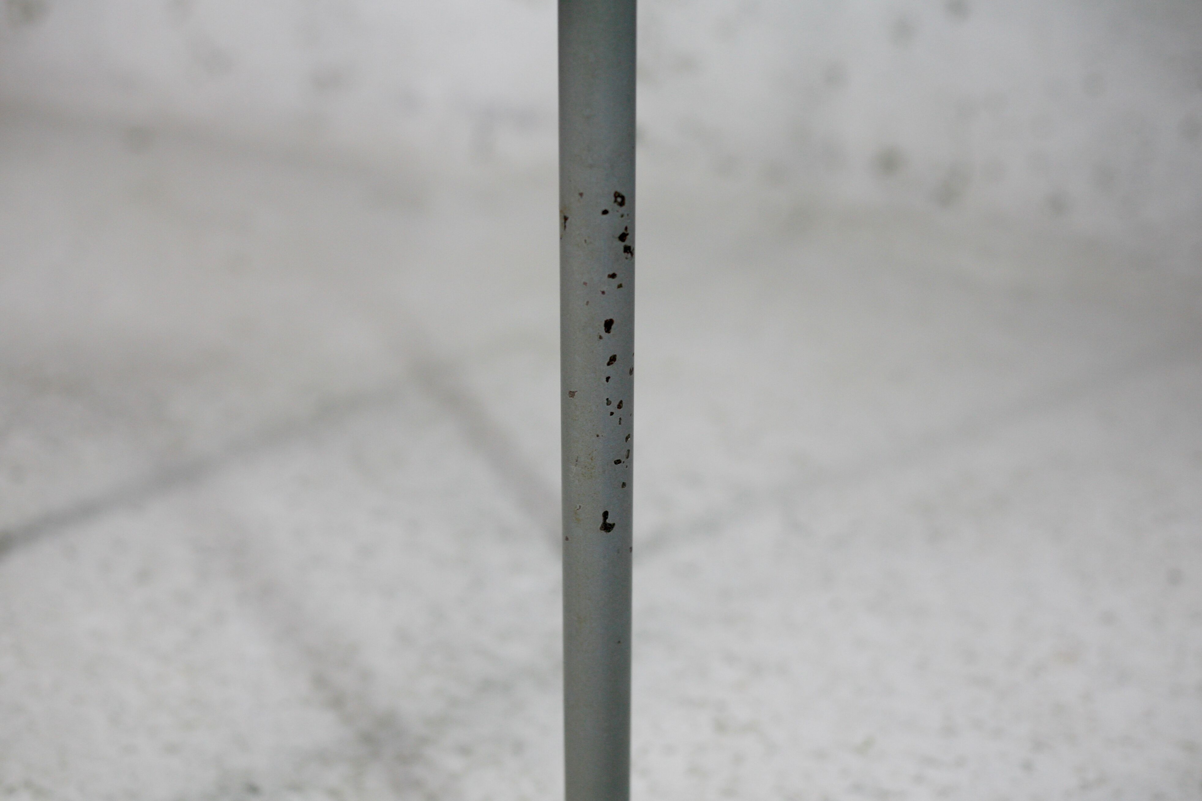 Side table tubular steel base, round top strapping wood, France, circa 1950