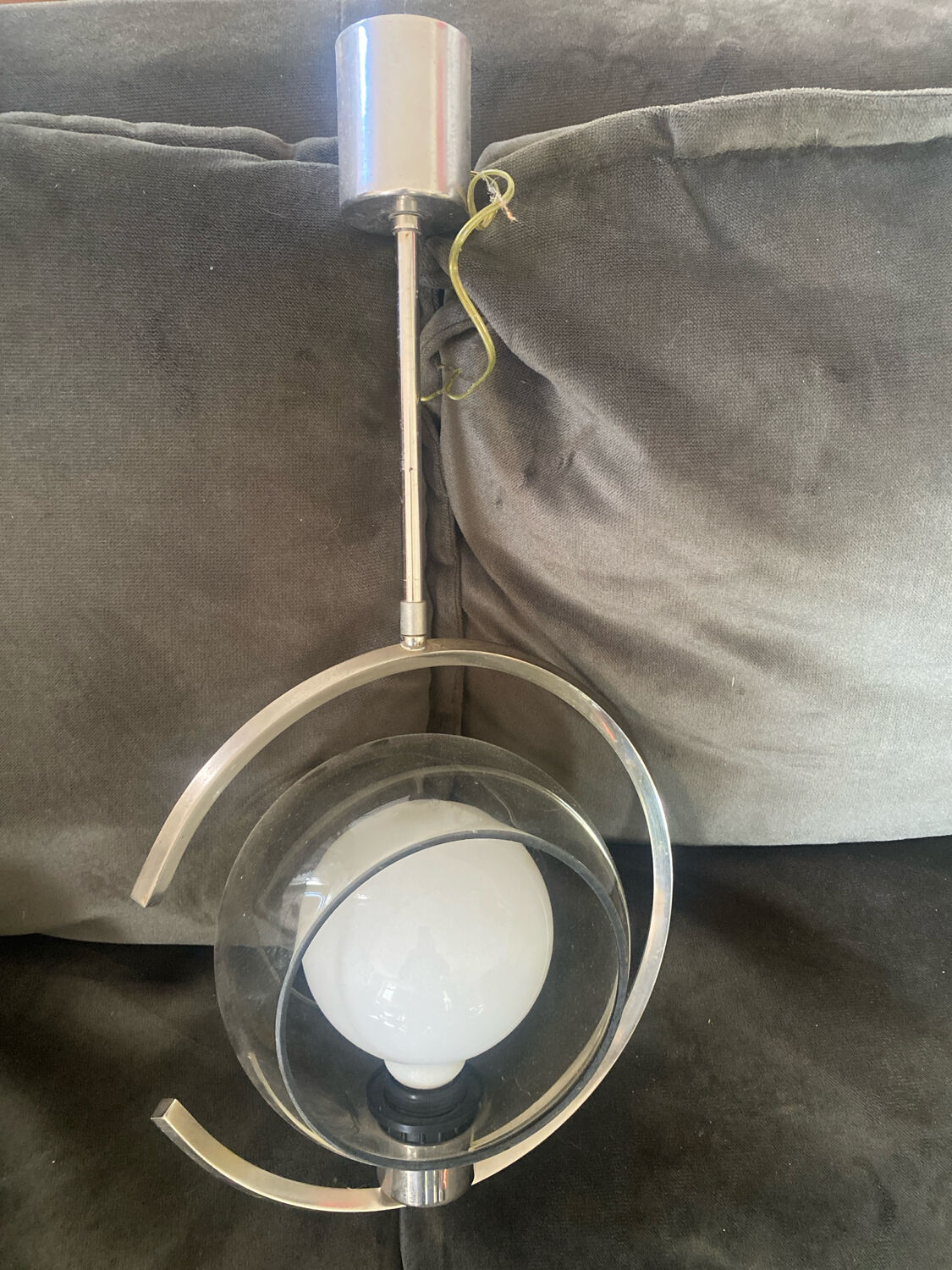 Modernist suspension 1970. Chrome and smoked globe.