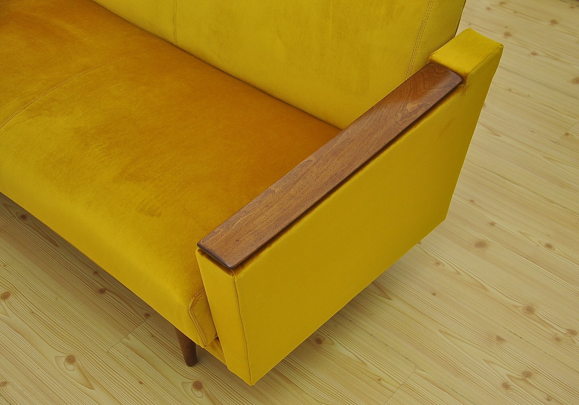 Yellow velvet sofa with fold-out function, 1960s