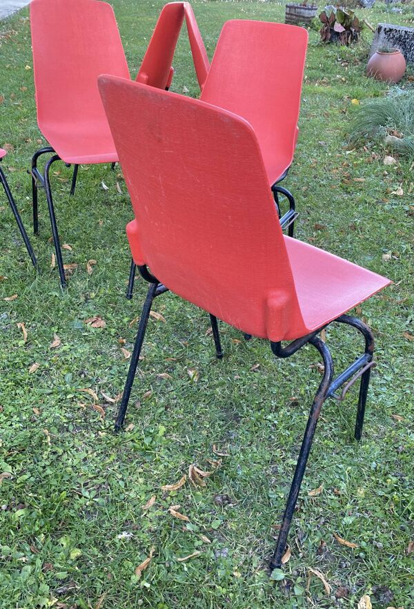 Série de 6 chaises Fantasia rouge vintage 1960