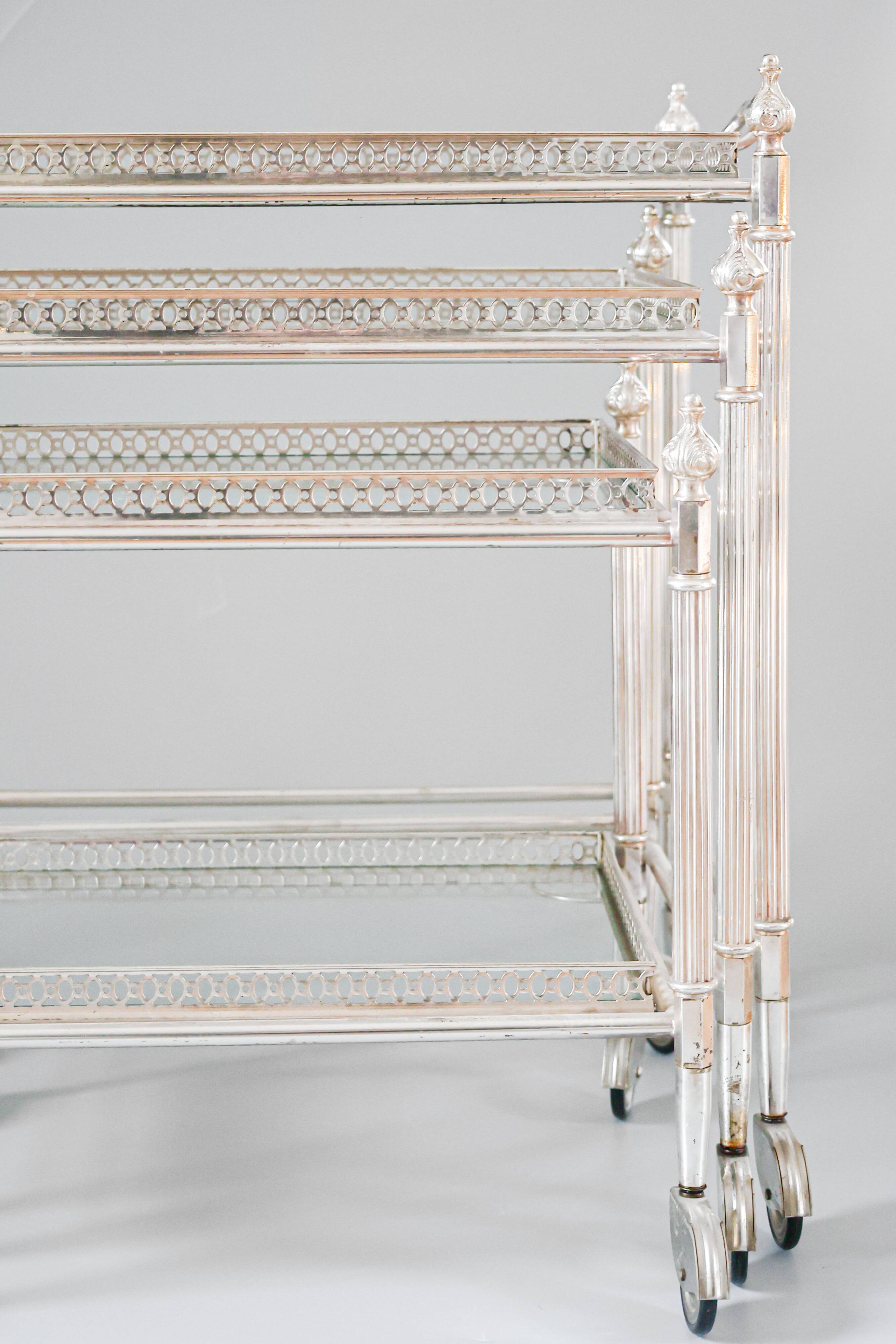 French neoclassical style nest of bar carts, 1960s.