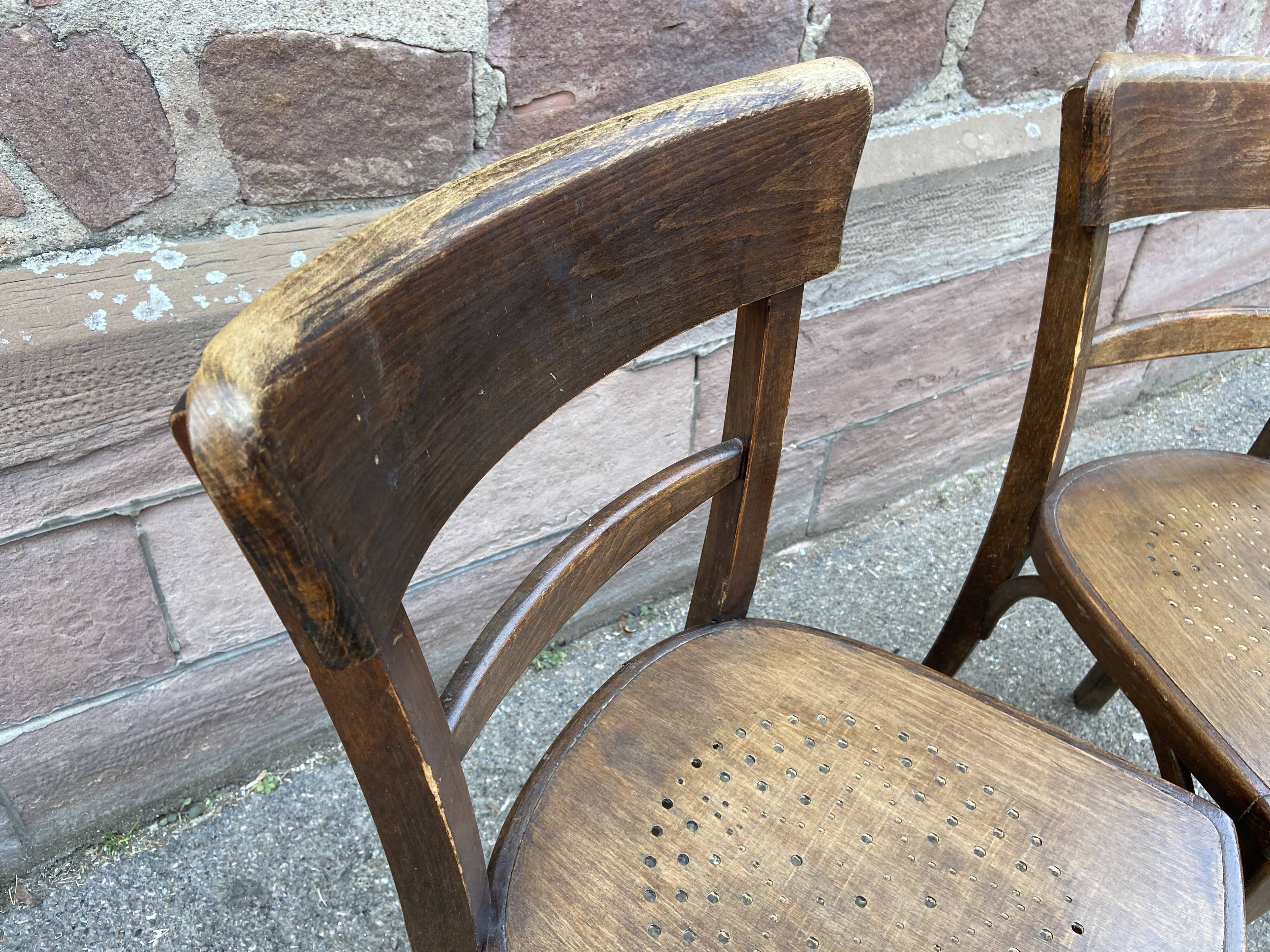 Pair of curved wooden brasserie chair