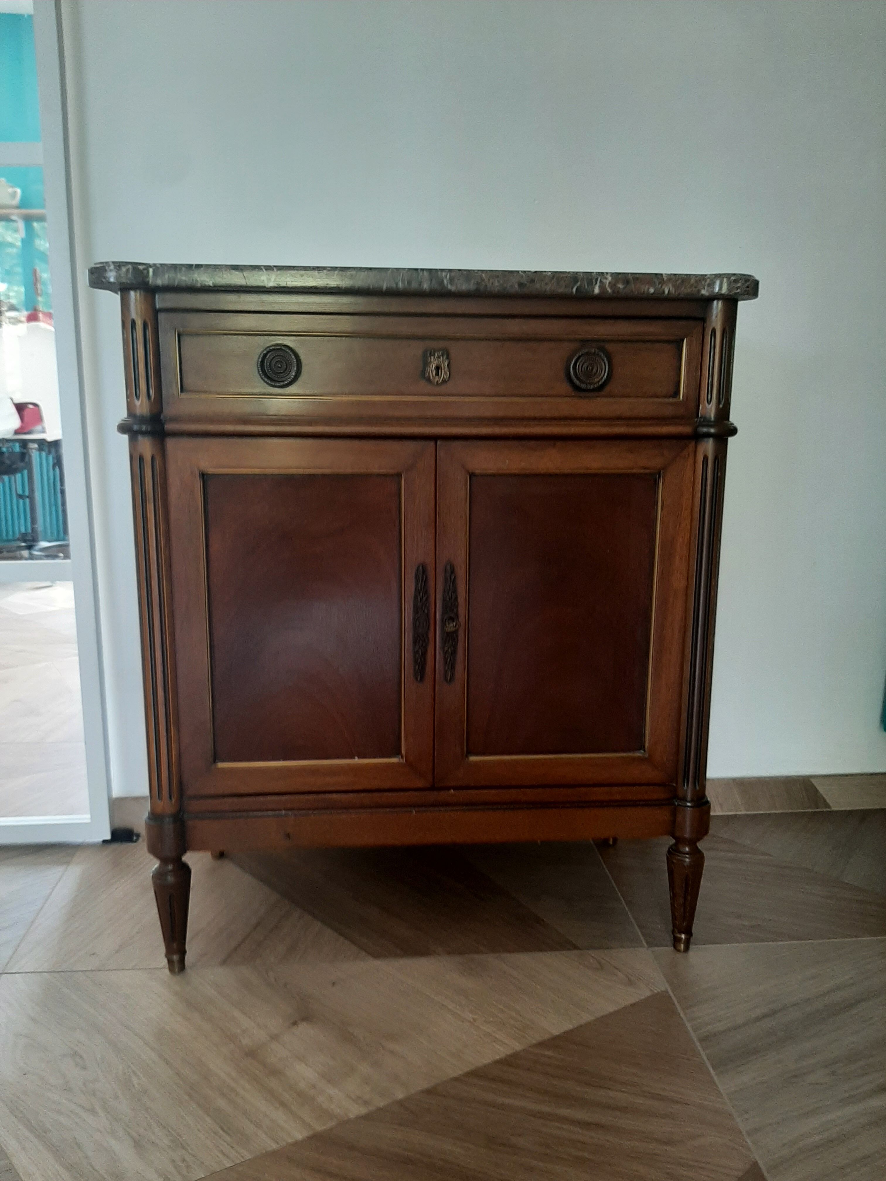 vintage - Small style chest of drawers - Louis XVI marble top with 1 drawer and 2 doors