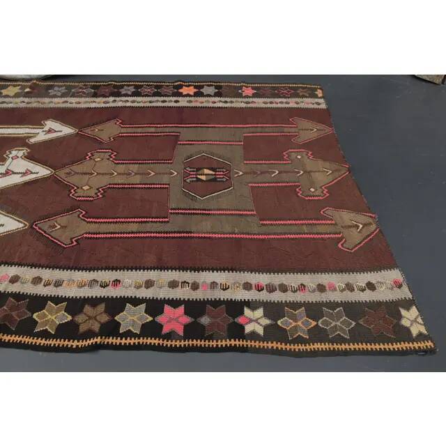 Vintage Turkish Oushak handmade wool cotton brown runner rug 168x395
