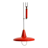 Mid-Century Modern red aluminum pendant lamp, height adjustable, Italy
