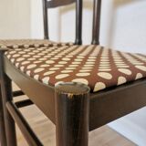 Set of 2 Vintage Wooden Dining Chairs: Brown & White Polka Dot Fabric 80s