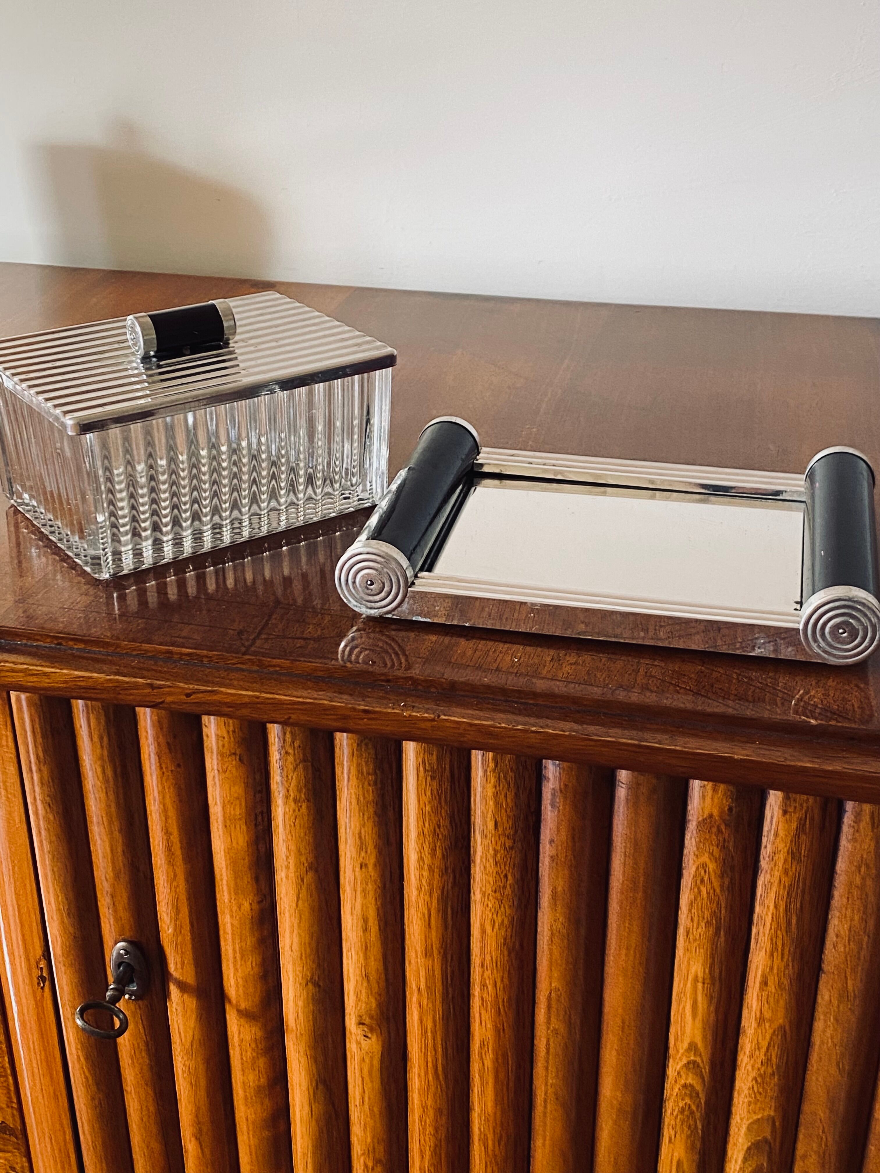 Art deco box and mirrored tray France 1920s