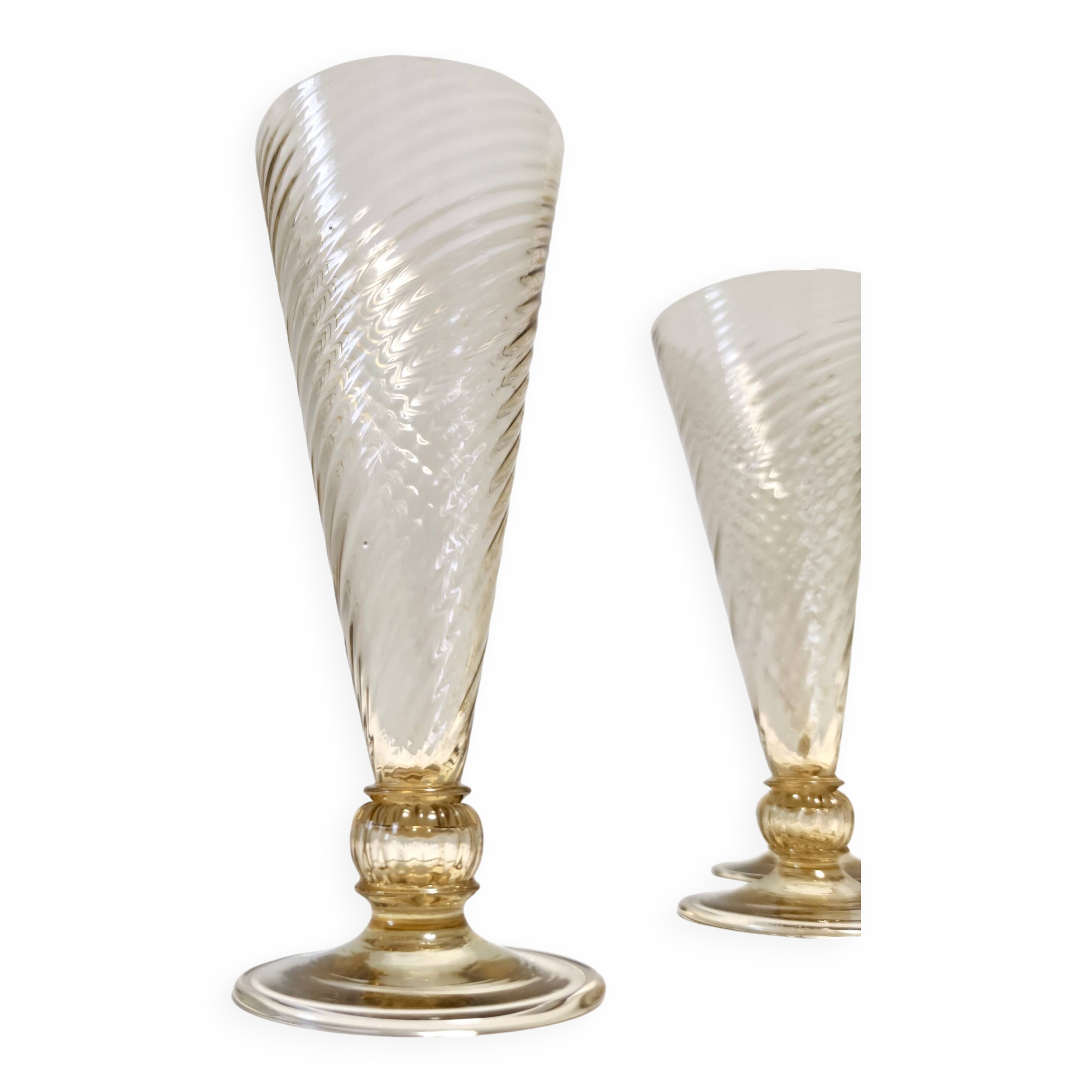 Set of Six Amber Murano Drinking Glasses by Vittorio Zecchin, Italy