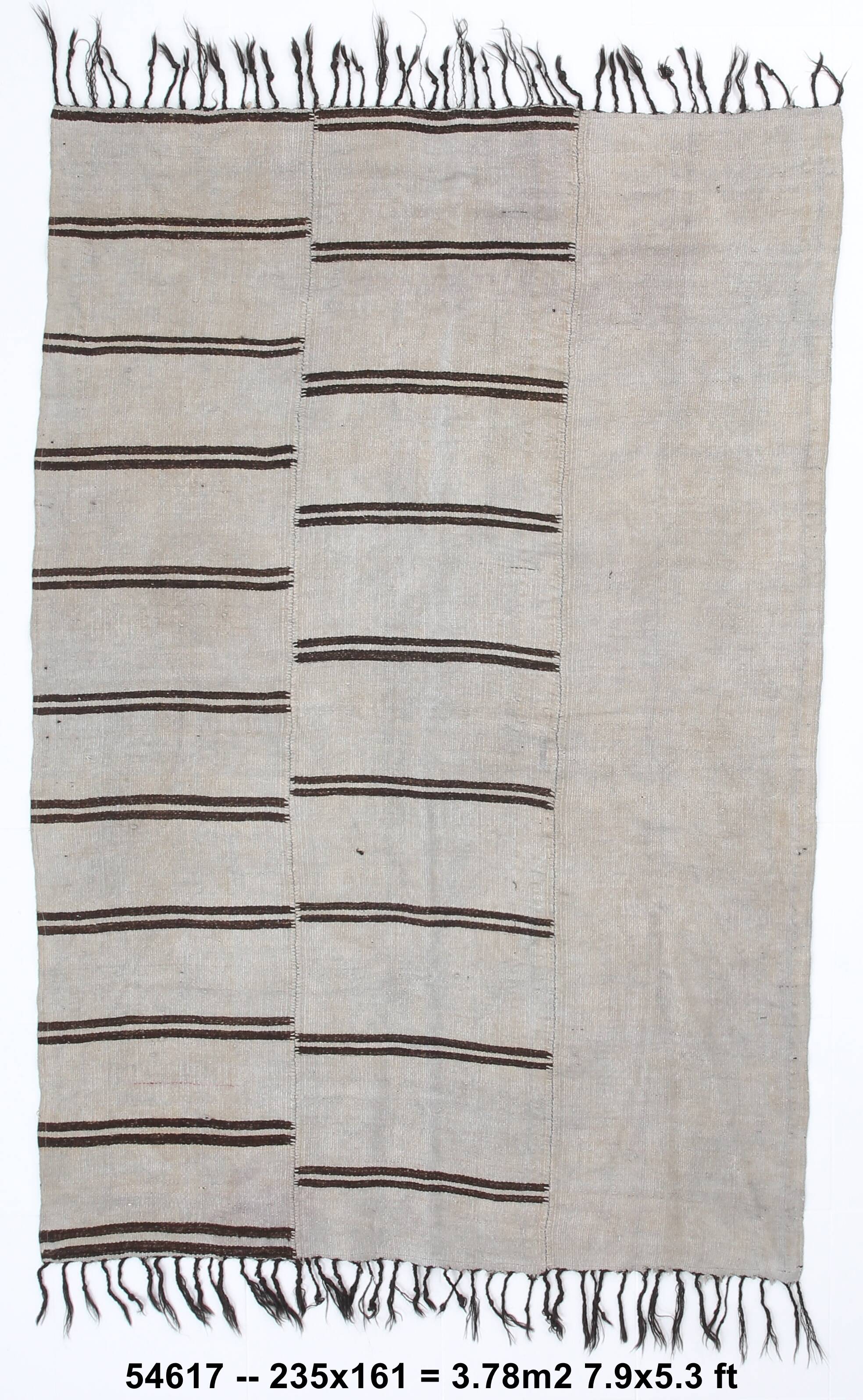 Dirty Gray & Black Hemp Kilim Rug, 161x235Cm