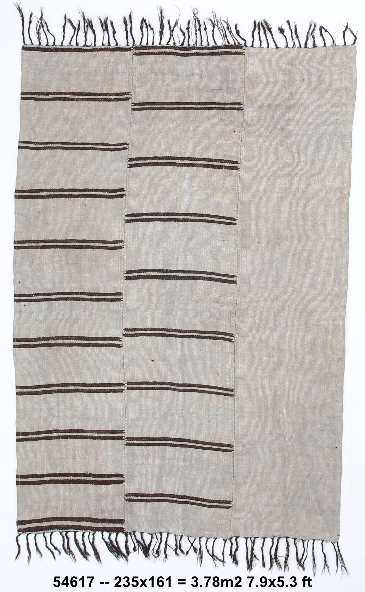 Dirty Gray & Black Hemp Kilim Rug, 161x235Cm