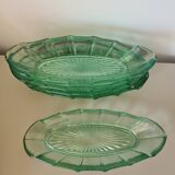 Ensemble de 5 petits plats en verre
pressé vert - Style Art Déco / Vin