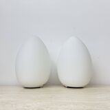Set of 2 Vintage egg shaped opaline glass table lamp , 1970s