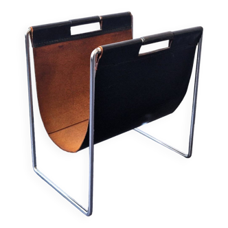 Black leather magazine holder by Brabantia, The Netherlands 1960's