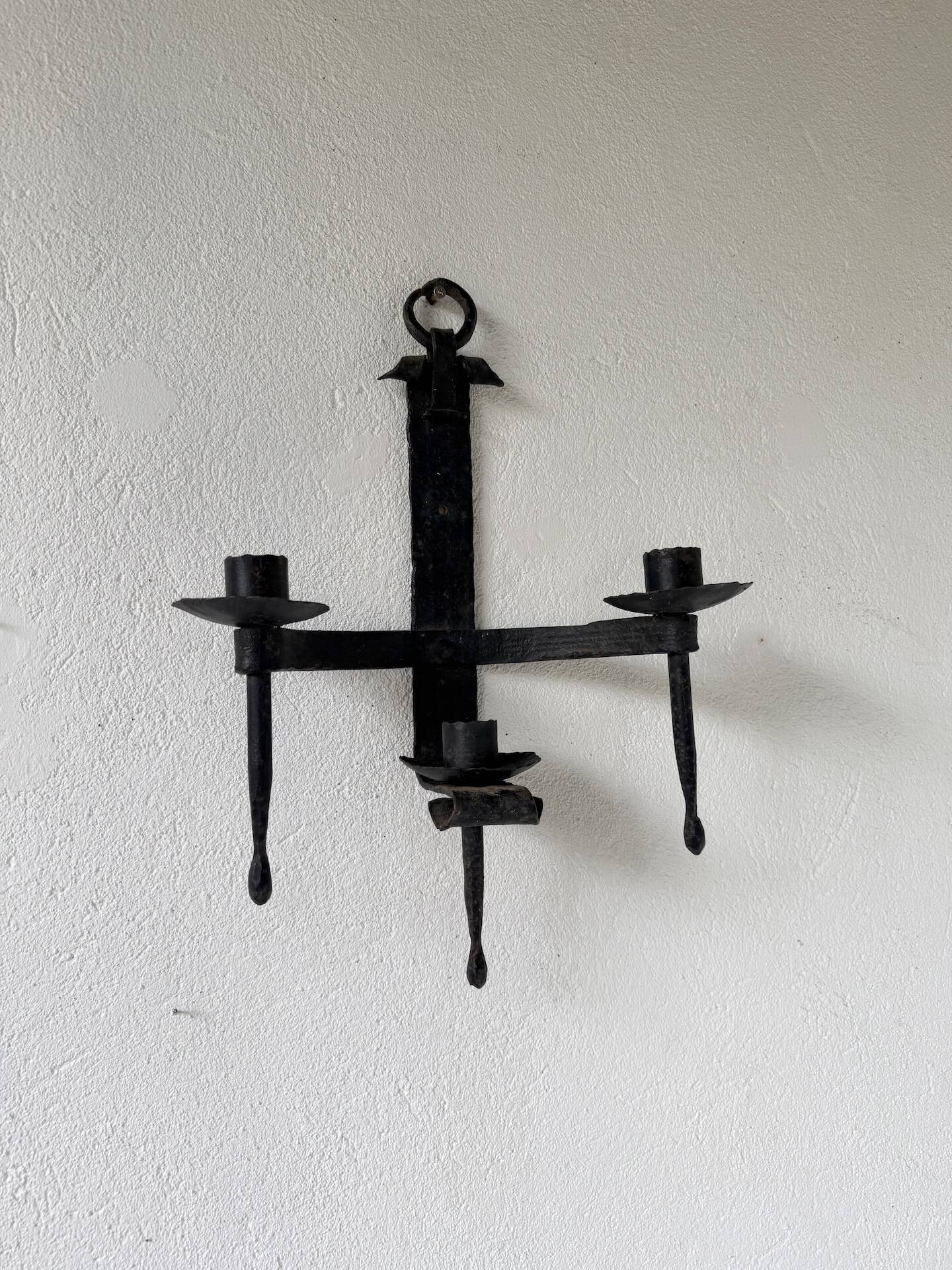 Wrought iron candle holders 1900 brutalist sconces