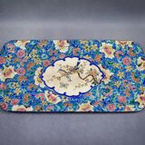 Plat à cake Longwy, décor floral et médaillon d’oiseaux, début XXème