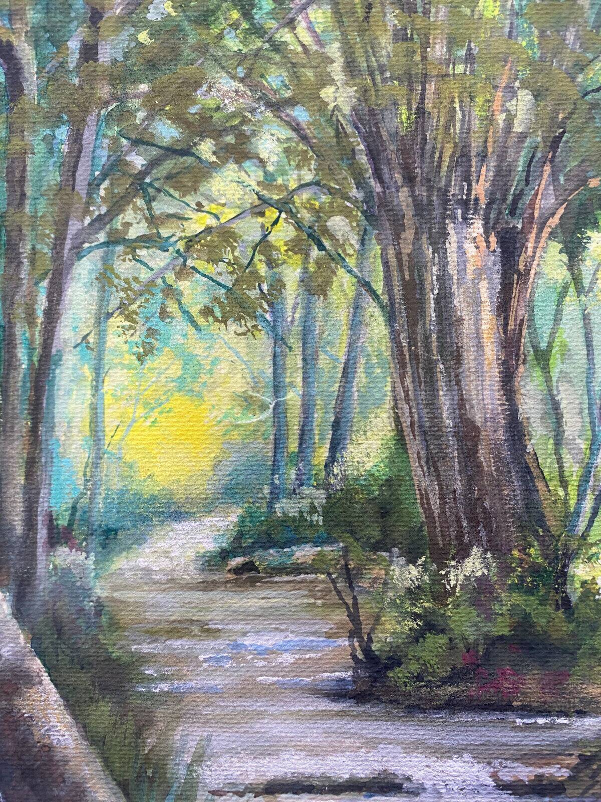 Gouache painting "The river in the woods" second half 20th century