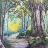 Gouache painting "The river in the woods" second half 20th century