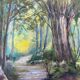 Tableau gouache "La rivière en sous bois" seconde moitié XXème