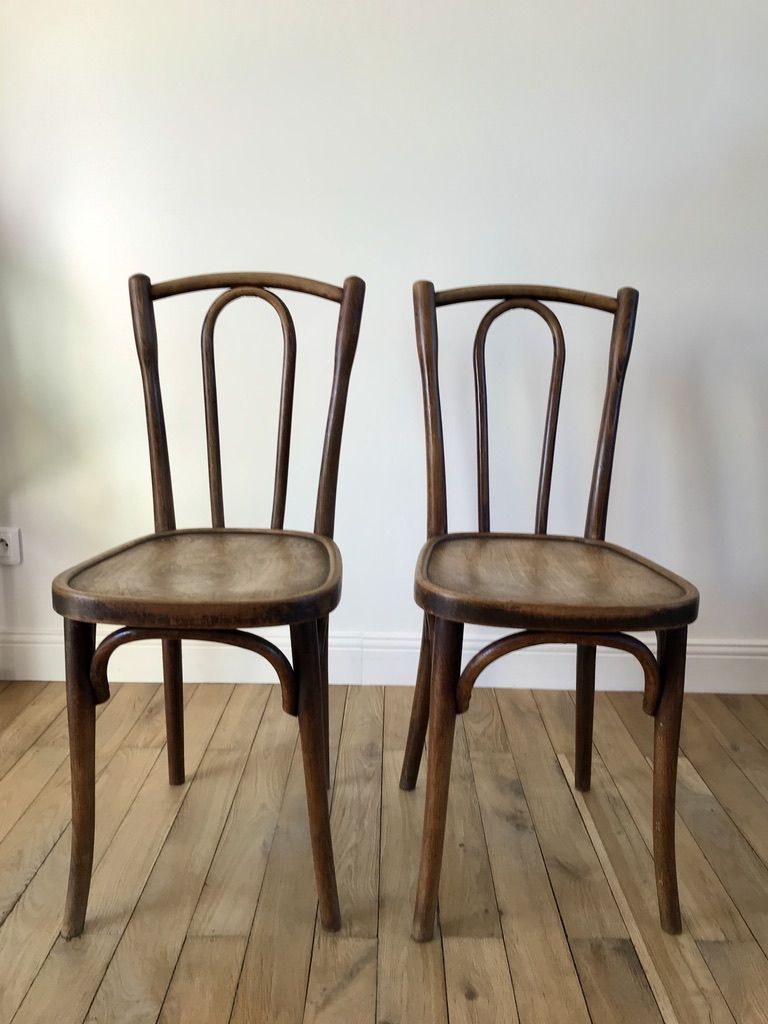 Set of 4 bistro chairs in curved wood of beech Luterma 30s