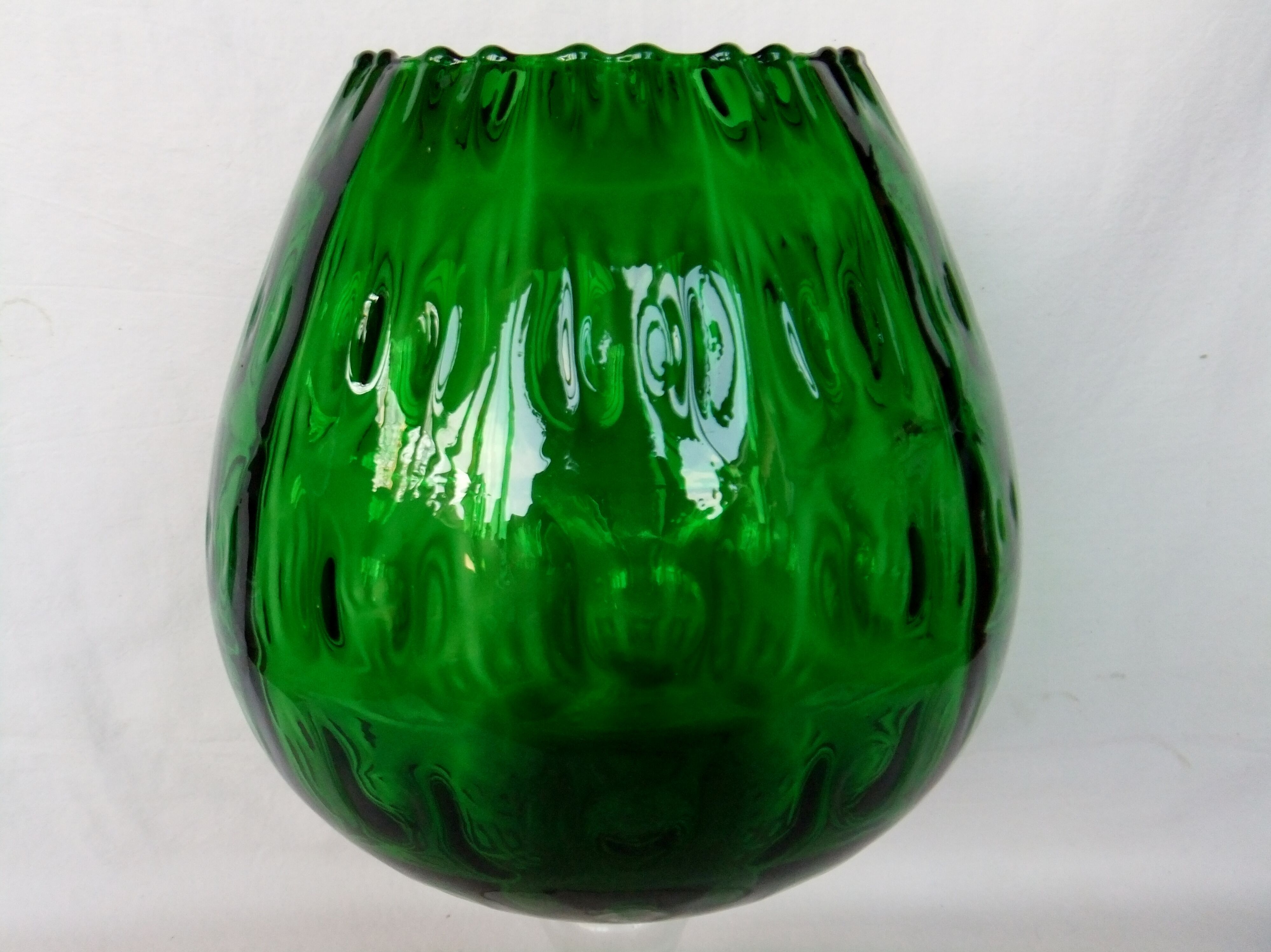 Vase Chalice glass Empoli green centerpiece on foot 38 cm cut collection
