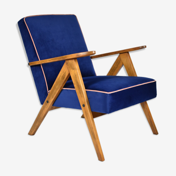 Fauteuil vintage B310 VAR « Compas » Pologne super restauré, années 1960, velours bleu et rose