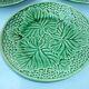 Set of 3 green plates of Gien, vine leaves