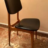 Set of 3 Stella chairs in beech and black imitation leather from the 50s/60s