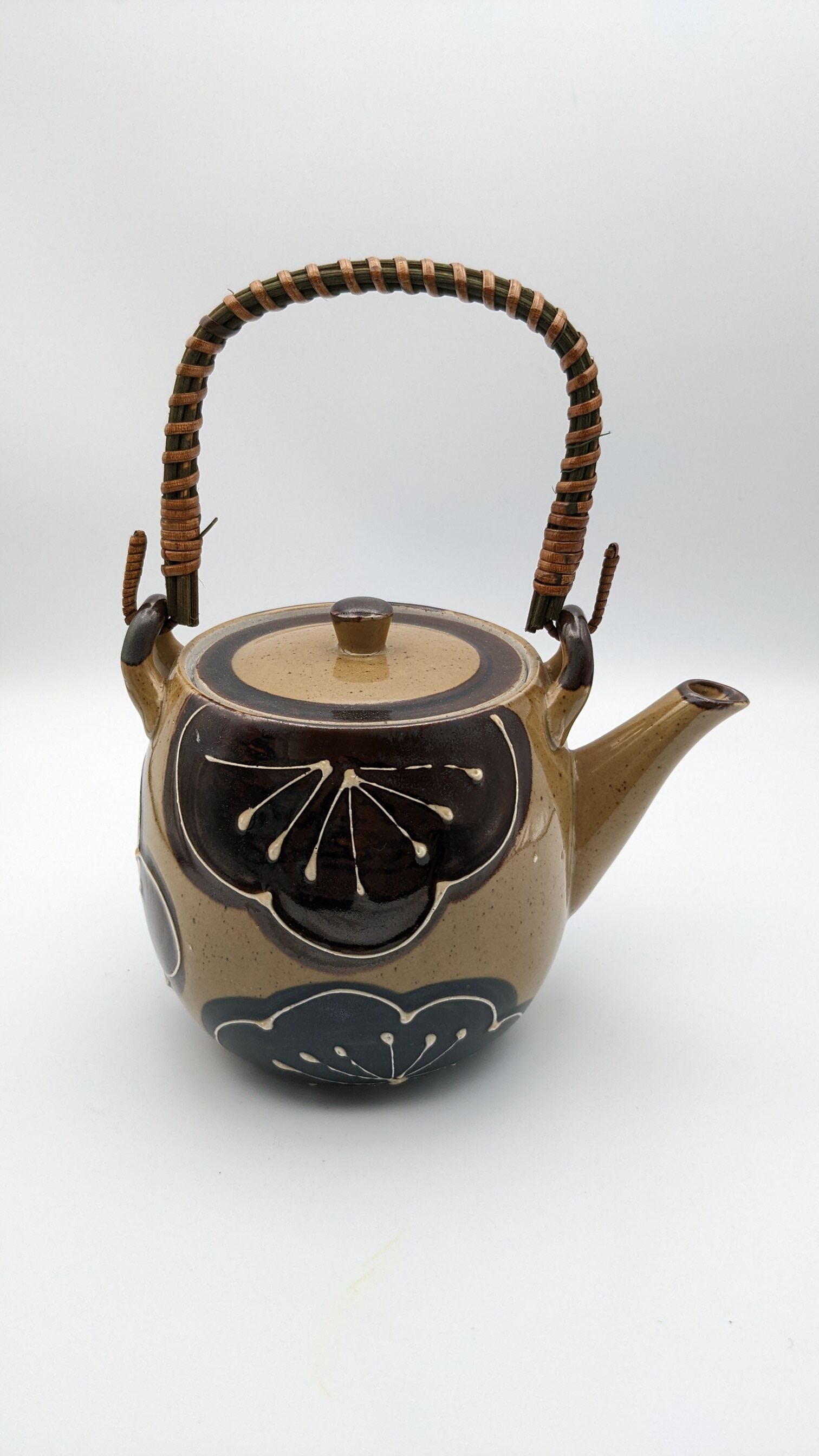 Tea set japan asia glazed stoneware decoration flower wicker handle