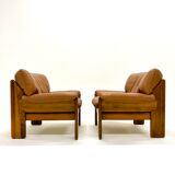 Pair of leather armchairs by Sapporo for Mobil Girgi, italy 1970s