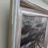 Vintage mid century modern winter landscape framed oil painting - the long road