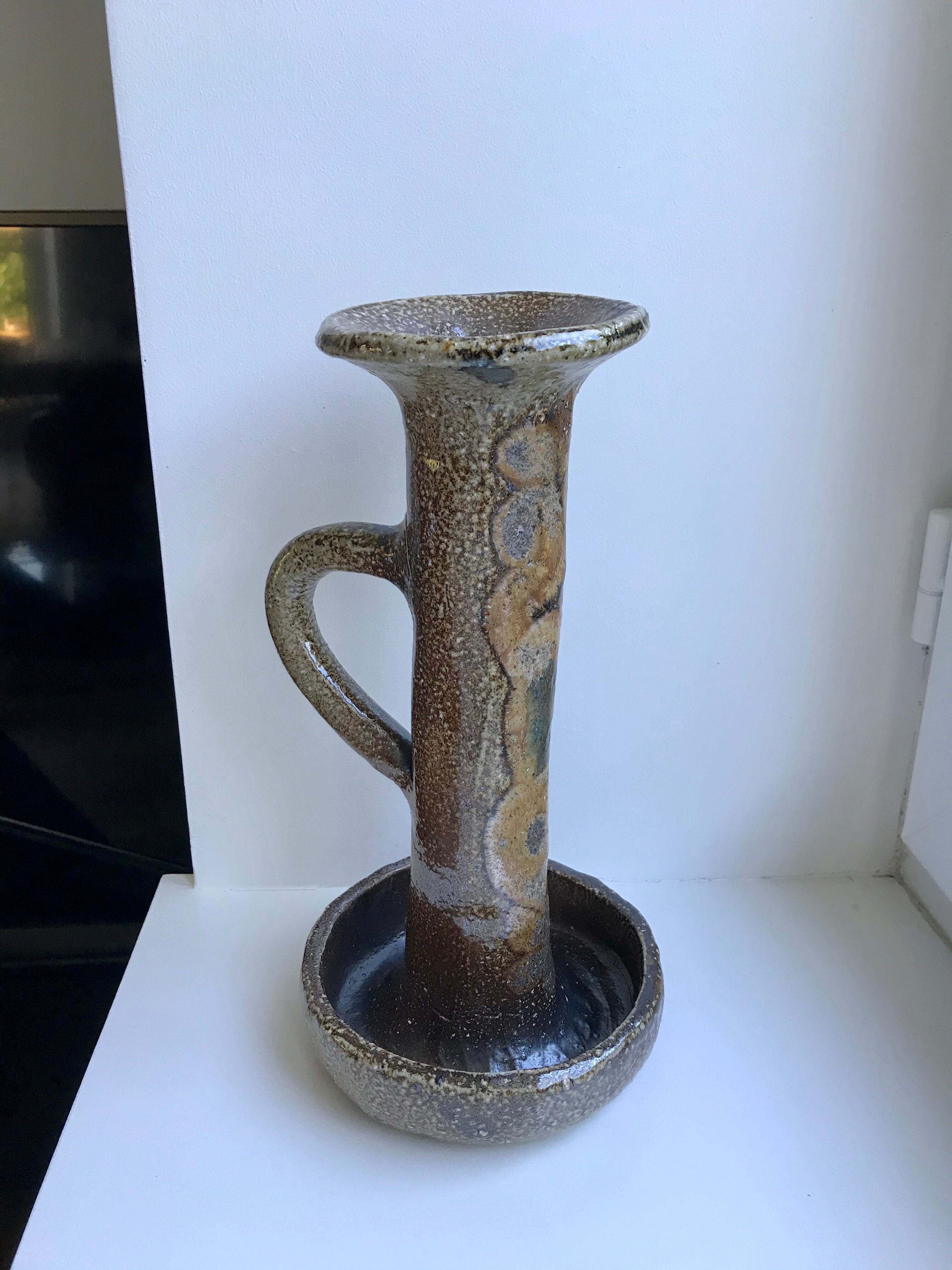 Huge candle holder in pottery / glazed ceramics 60s-70s