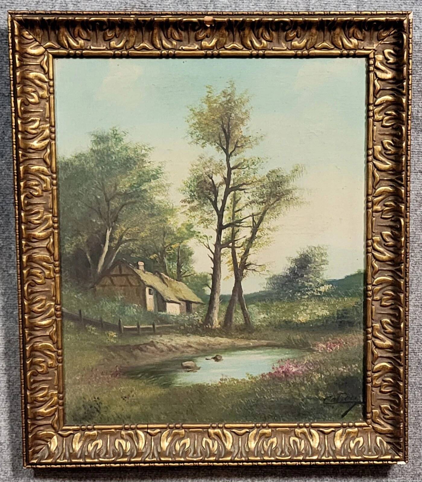 Henri catrou xixeme : huile sur toile paysage lacustre ép. napoléon iii (b)