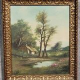 Henri catrou xixeme : huile sur toile paysage lacustre ép. napoléon iii (b)