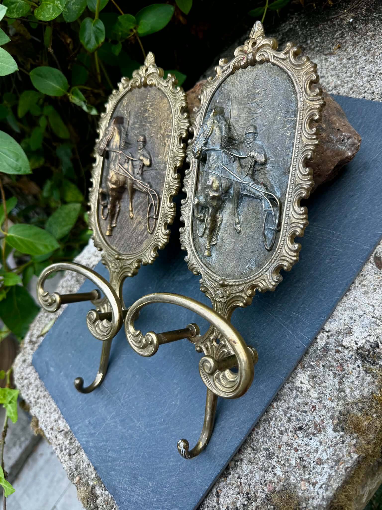 2 vintage brass coat hooks