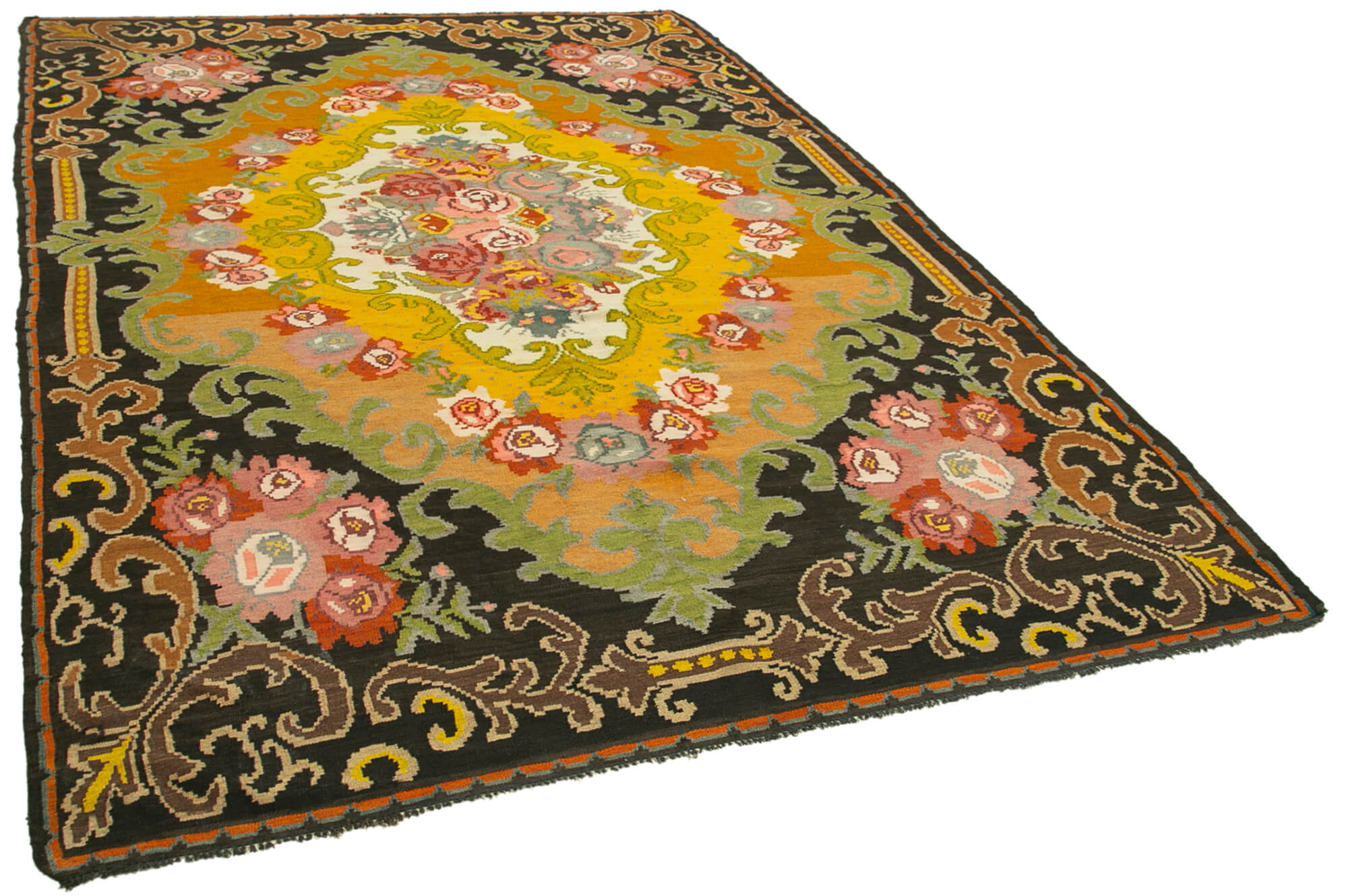 Handwoven Vintage Flatweave Black Kilim 208 cm x 330 cm - 23429