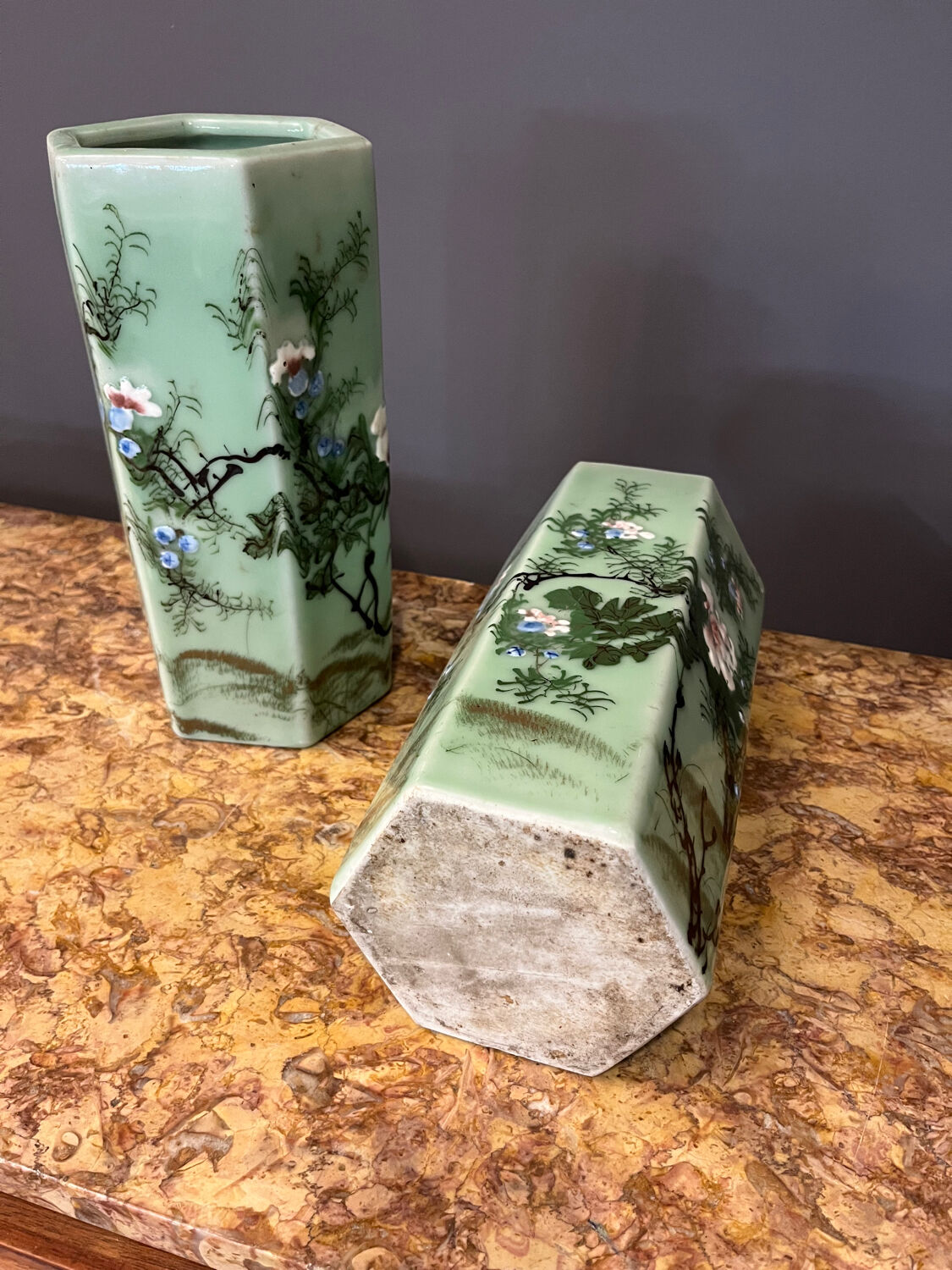 Pair of hexagonal vases