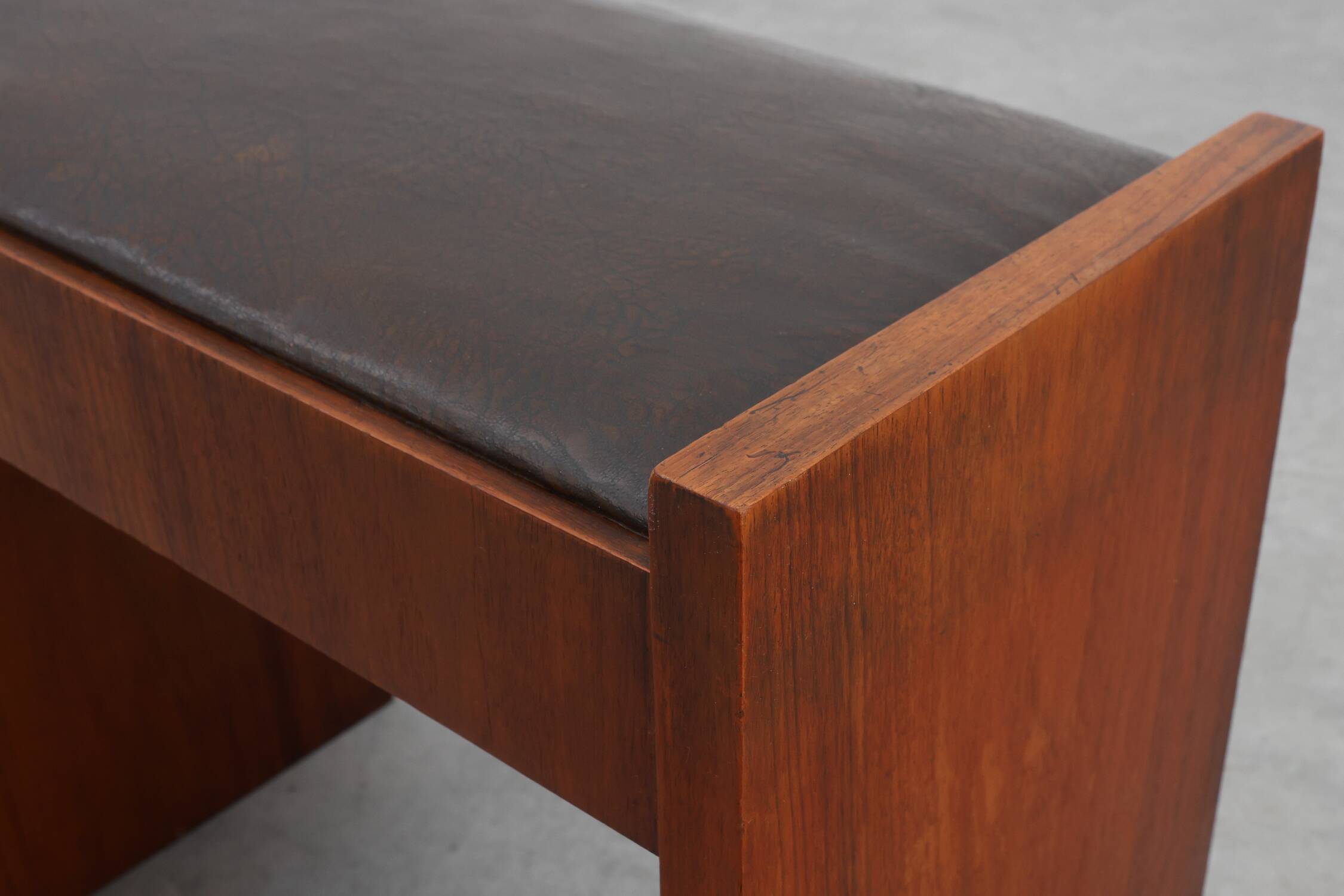Art Deco Walnut Stool with Leather Seat, Belgium ca. 1925
