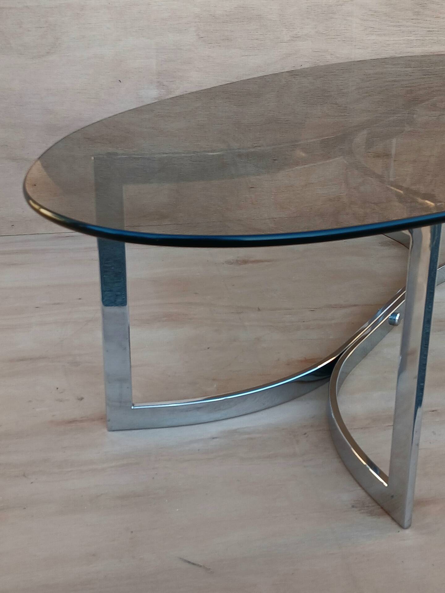 Glass and chrome coffee table from the 1970s.