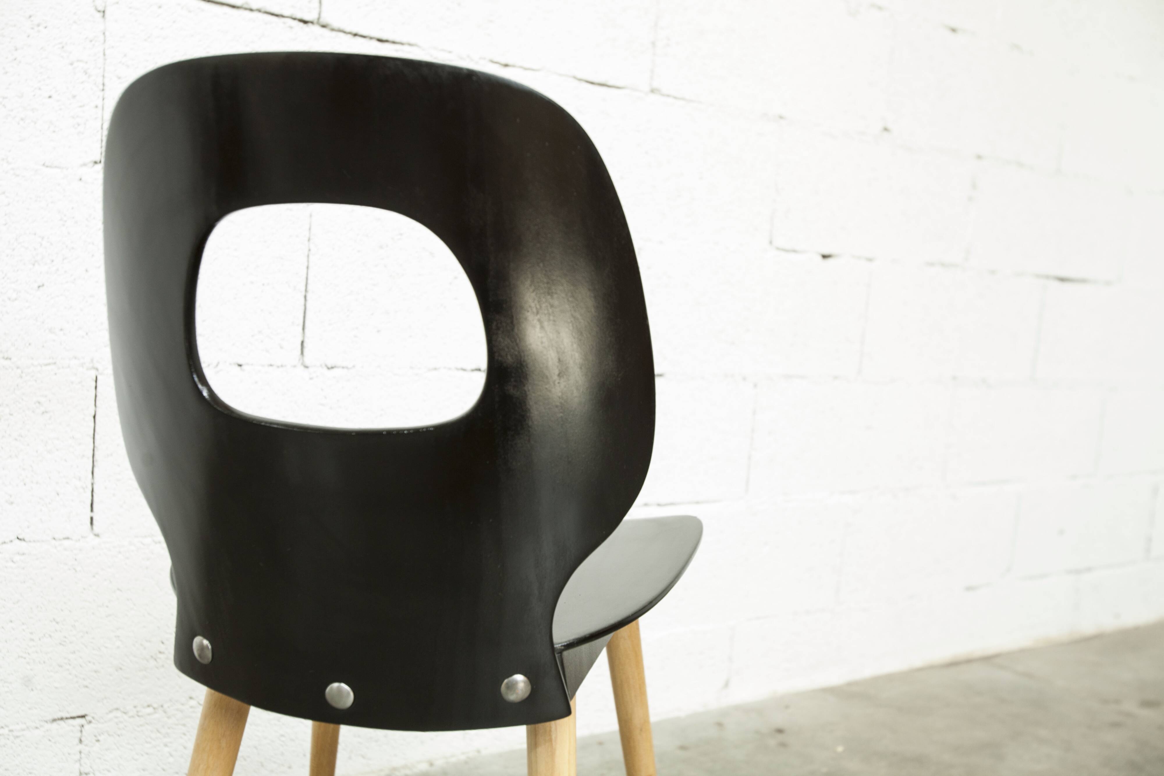 Chaie Baumann model eye 1960 moulded plywood black and wood