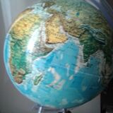 World map globe bright foot and wooden support